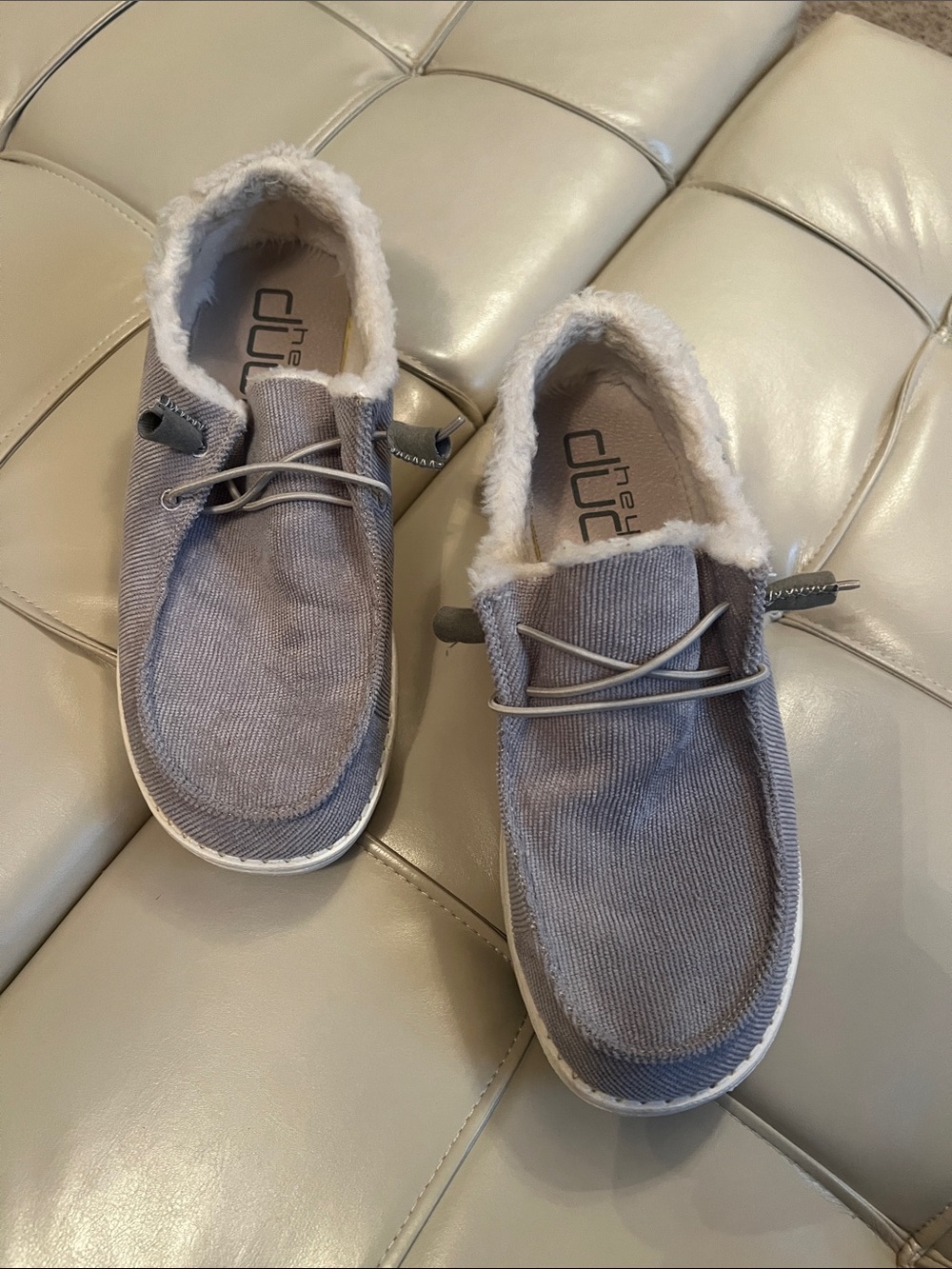 Hey Dude Women's Gray Faux-Fur Lined Slip-On Sneakers